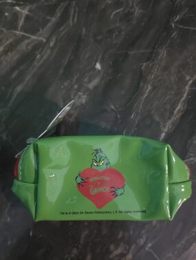Revolution Green Grinch Heart Cosmetic Pouch with Red Accent